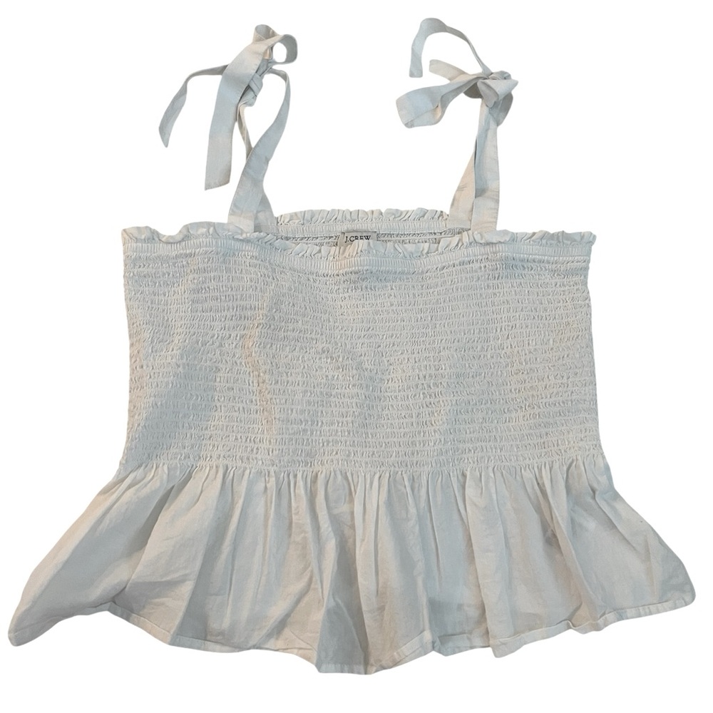 J. Crew White 100% Cotton Smocked Tie Shoulder Tank - Size XL - Picture 2 of 8